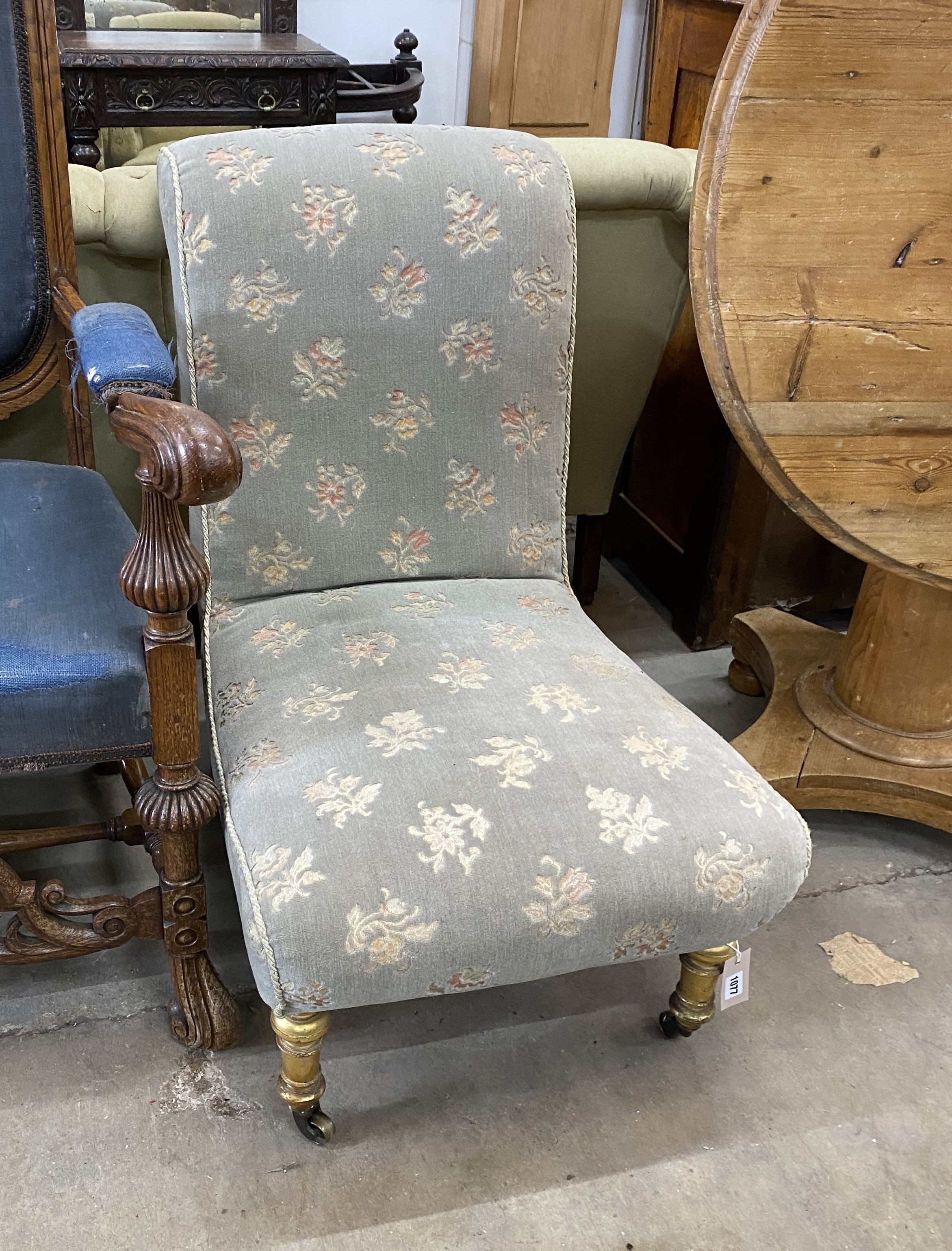 A Victorian upholstered nursing chair, width 54cm, depth 64cm, height 86cm